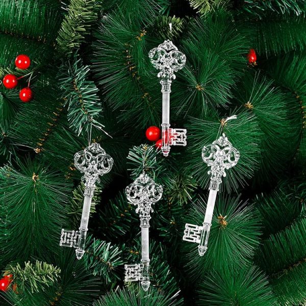 4pcs / Pack Key Type Christmas Acrylic Transparent Pendants Christmas Tree Decorations - Image 3