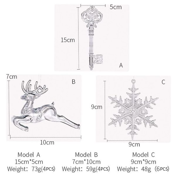 4pcs / Pack Key Type Christmas Acrylic Transparent Pendants Christmas Tree Decorations - Image 5