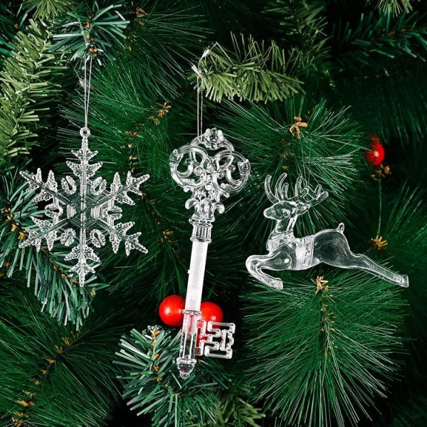 4pcs / Pack Key Type Christmas Acrylic Transparent Pendants Christmas Tree Decorations - Image 8