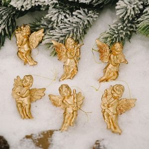 6pcs / Pack Christmas Angel Pendant Decoration Electroplated Semi-Dimensional Hanging Ornament (Gold)
