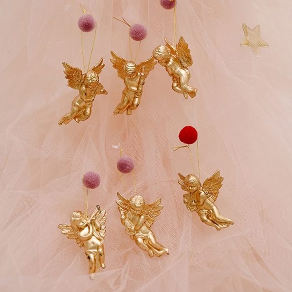 6pcs / Pack Christmas Angel Pendant Decoration Electroplated Semi-Dimensional Hanging Ornament (Gold) - Image 2