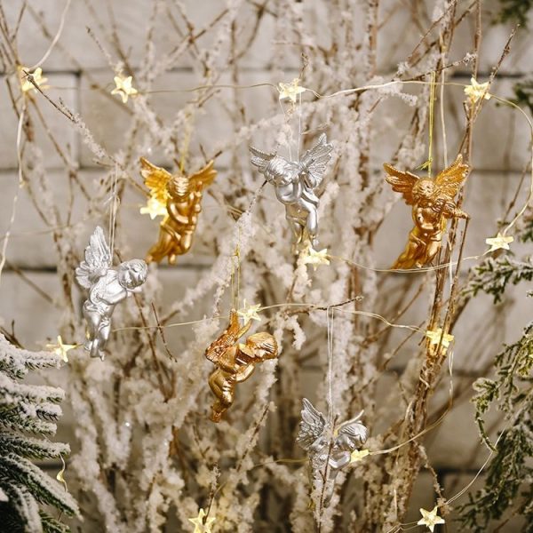 6pcs / Pack Christmas Angel Pendant Decoration Electroplated Semi-Dimensional Hanging Ornament (Gold) - Image 6