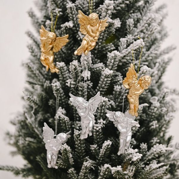 6pcs / Pack Christmas Angel Pendant Decoration Electroplated Semi-Dimensional Hanging Ornament (Gold) - Image 8