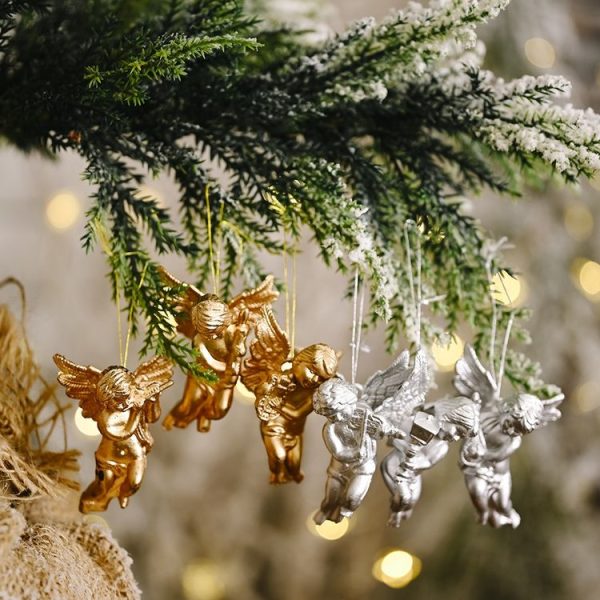 6pcs / Pack Christmas Angel Pendant Decoration Electroplated Semi-Dimensional Hanging Ornament (Gold) - Image 9