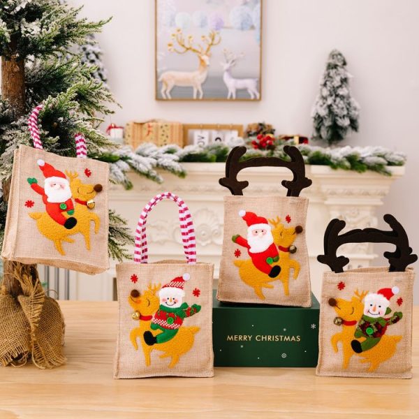 Christmas Decoration Riding Deer Tote Bag Kids Candy Cartoon Gift Bag, Style: Striped Odl Man - Image 6
