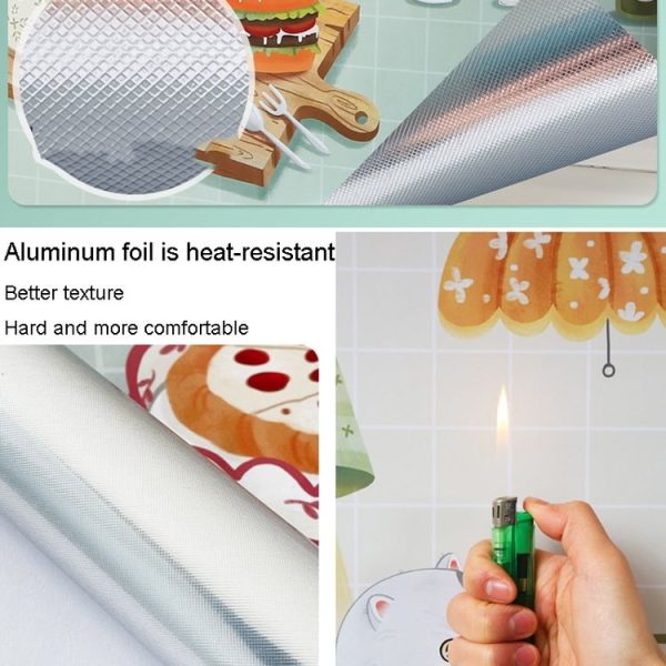 90x30cm Small Kitchen Stove Tile Oil Smoke Stickers Waterproof And Anti Oil Stain Cartoon Wallpaper, Style: Biscuit Cat - Image 3