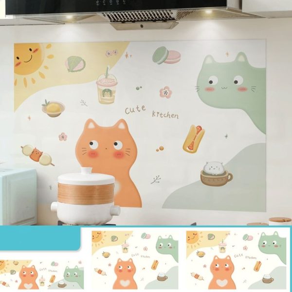 90x30cm Small Kitchen Stove Tile Oil Smoke Stickers Waterproof And Anti Oil Stain Cartoon Wallpaper, Style: Biscuit Cat - Image 5