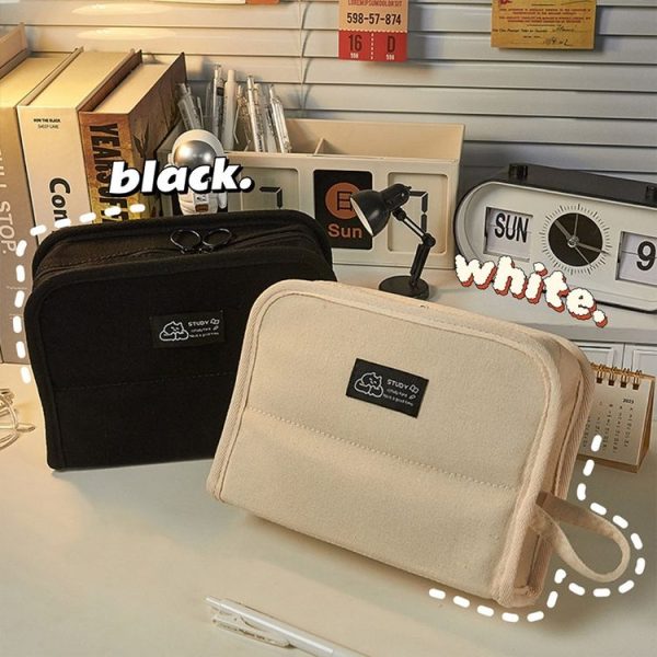Large Capacity Canvas Pencil Case Student Stationery Storage Pencil Box (White) - Image 2