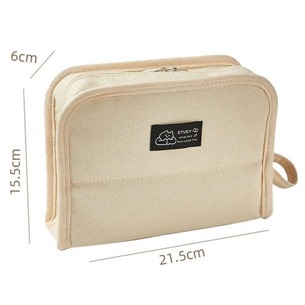 Large Capacity Canvas Pencil Case Student Stationery Storage Pencil Box (White) - Image 3