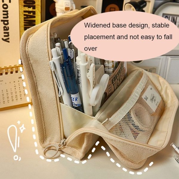 Large Capacity Canvas Pencil Case Student Stationery Storage Pencil Box (White) - Image 6