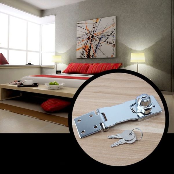 2.5 inch Interlocking No Hole Hook With Locking Hasp Chest Of Drawers Door Lock With Iron Key - Image 7