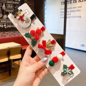 5pcs / Set Christmas Hairpin Set Snowman Bow Duckbill Clip Children Cute Hair Accessories, Style: NO.1 Snowman