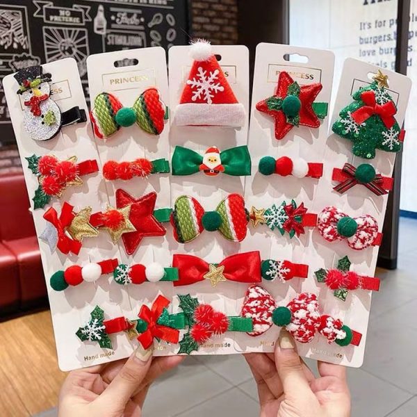 5pcs / Set Christmas Hairpin Set Snowman Bow Duckbill Clip Children Cute Hair Accessories, Style: NO.1 Snowman - Image 2