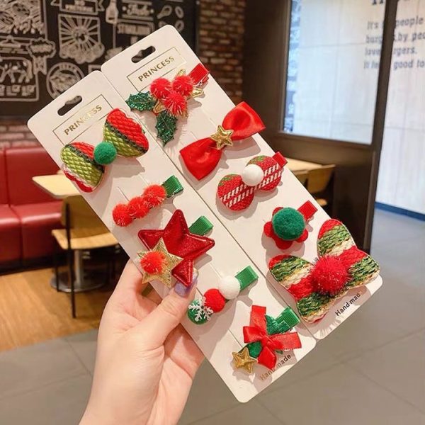 5pcs / Set Christmas Hairpin Set Snowman Bow Duckbill Clip Children Cute Hair Accessories, Style: NO.1 Snowman - Image 3