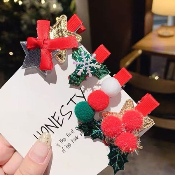 5pcs / Set Christmas Hairpin Set Snowman Bow Duckbill Clip Children Cute Hair Accessories, Style: NO.1 Snowman - Image 4