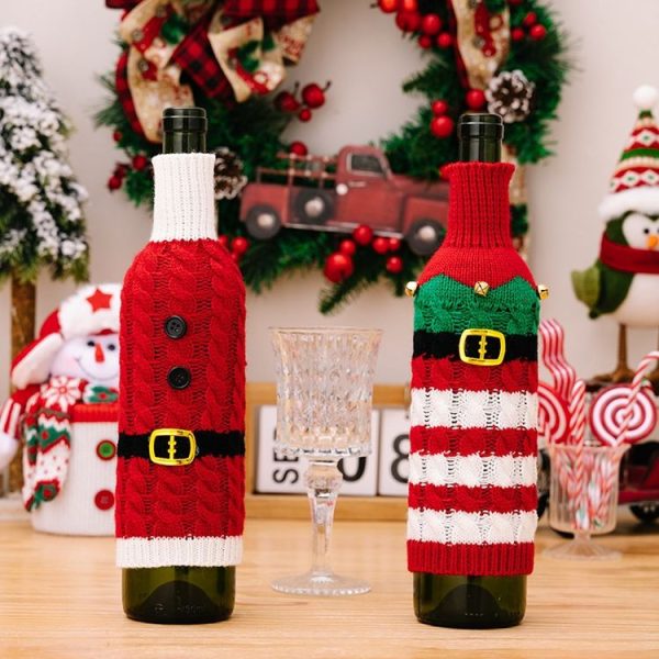 Christmas Knitted Wine Bottle Cover Festival Restaurant Decorations (Elves) - Image 2