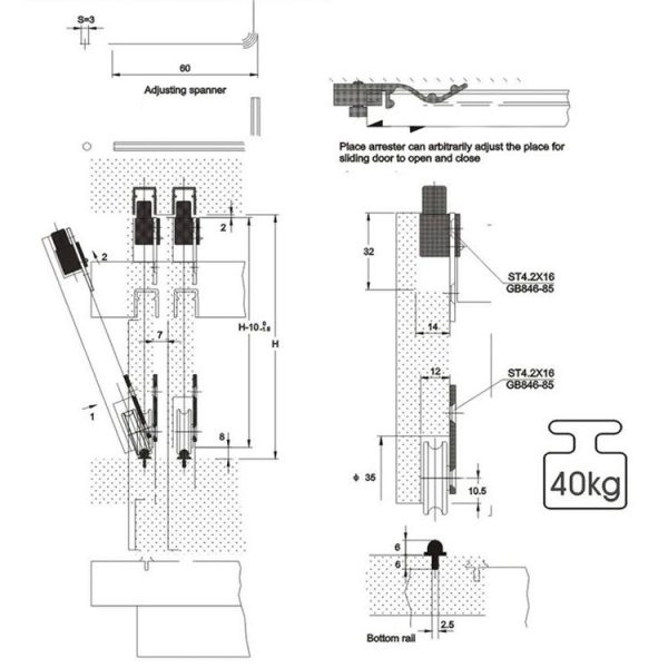 Sliding Door Closet Pulley Accessories Large Groove Sliding Door Lower Track - Image 11