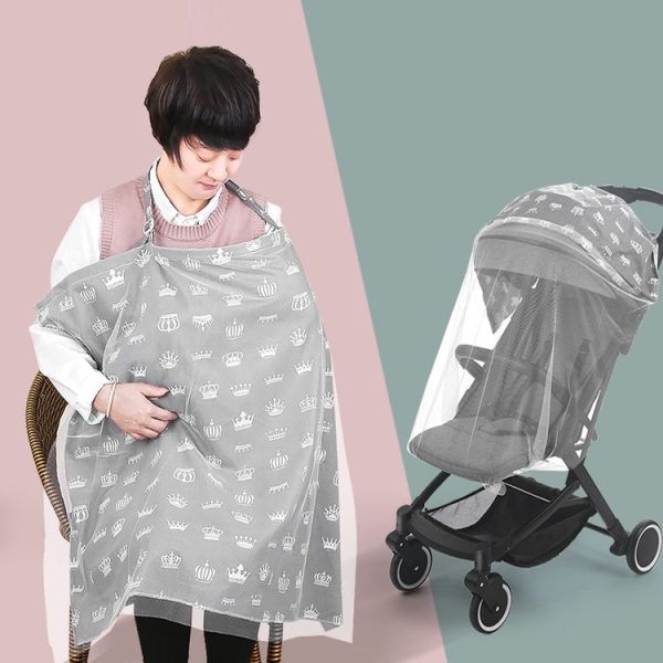 Anti-exposure Nursing Pad Outdoor Fig Leaf Stroller Mosquito Net, Color: Gray Crown - Image 10