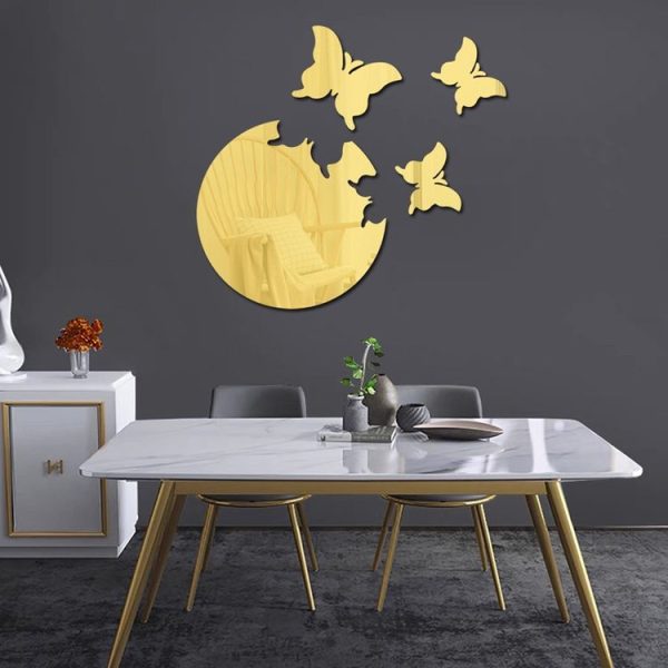 4pcs / Set DIY Acrylic Butterfly Mirror Waterproof Wall Stickers Dining Room Bedroom Decoration (Gold)