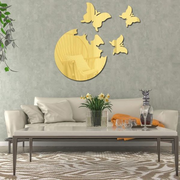 4pcs / Set DIY Acrylic Butterfly Mirror Waterproof Wall Stickers Dining Room Bedroom Decoration (Gold) - Image 5