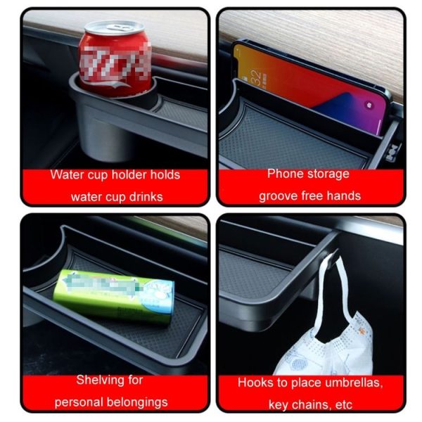 Tesla Model 3 / Y Front Passenger Glove Box Water Cup Holder Storage Box (Black) - Image 6