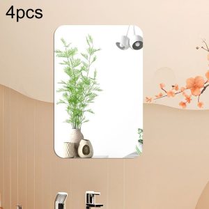 4pcs 15cm x 10cm Round Corner Models Rectangle Acrylic Mirror Stereo Wall Stickers (Silver)