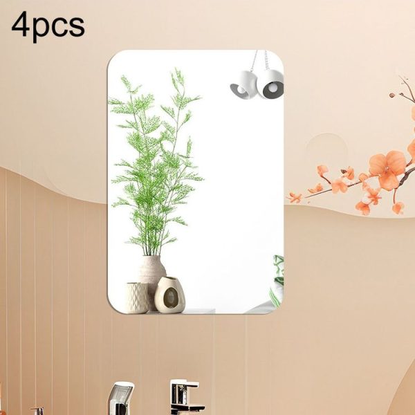 4pcs 15cm x 10cm Round Corner Models Rectangle Acrylic Mirror Stereo Wall Stickers (Silver)