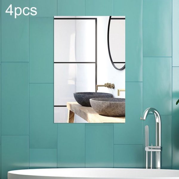 4pcs 15cm x 10cm Right Angle Models Rectangle Acrylic Mirror Stereo Wall Stickers (Silver)