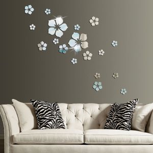 18pcs / Set Acrylic Cherry Blossom Mirror Wall Sticker Living Room Bedroom Background Wall Decoration (Silver)