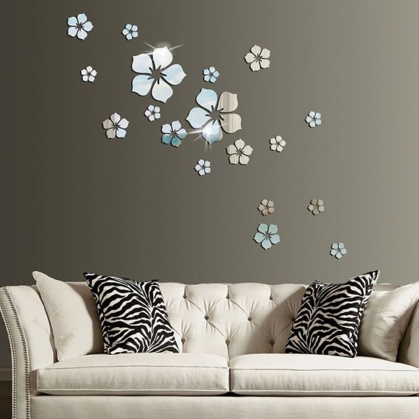 18pcs / Set Acrylic Cherry Blossom Mirror Wall Sticker Living Room Bedroom Background Wall Decoration (Silver)