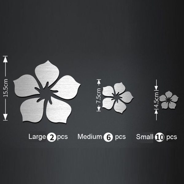 18pcs / Set Acrylic Cherry Blossom Mirror Wall Sticker Living Room Bedroom Background Wall Decoration (Silver) - Image 2