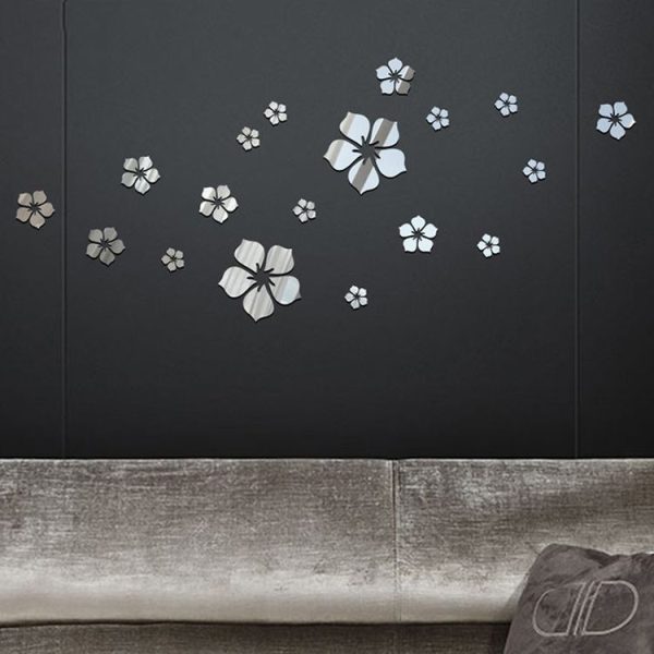 18pcs / Set Acrylic Cherry Blossom Mirror Wall Sticker Living Room Bedroom Background Wall Decoration (Silver) - Image 4