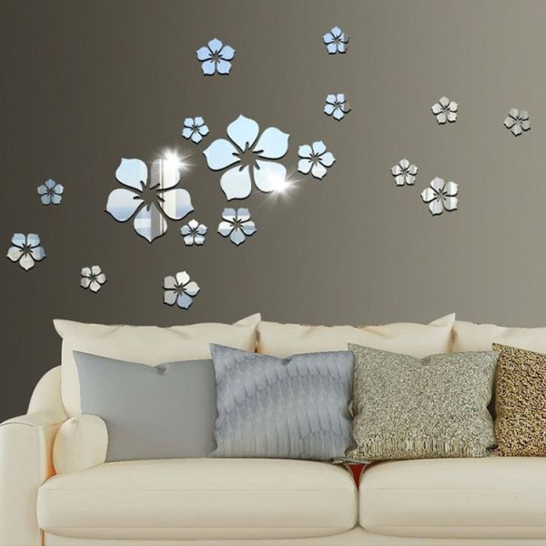 18pcs / Set Acrylic Cherry Blossom Mirror Wall Sticker Living Room Bedroom Background Wall Decoration (Silver) - Image 5