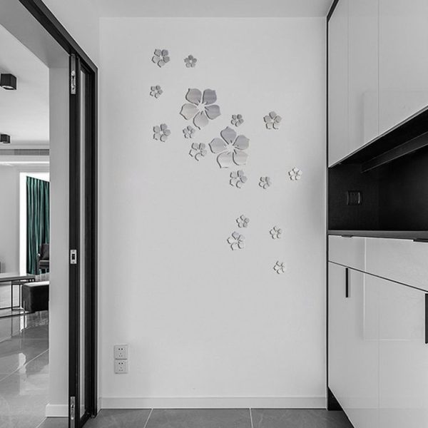 18pcs / Set Acrylic Cherry Blossom Mirror Wall Sticker Living Room Bedroom Background Wall Decoration (Silver) - Image 6