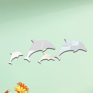 4pcs / Set Acrylic Dolphin Stereo Wall Stickers Home Wall Decoration (Silver)
