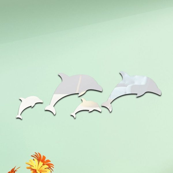 4pcs / Set Acrylic Dolphin Stereo Wall Stickers Home Wall Decoration (Silver)