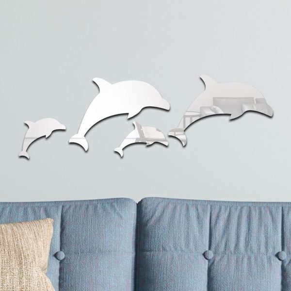 4pcs / Set Acrylic Dolphin Stereo Wall Stickers Home Wall Decoration (Silver) - Image 4