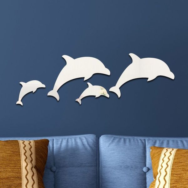 4pcs / Set Acrylic Dolphin Stereo Wall Stickers Home Wall Decoration (Silver) - Image 5