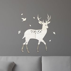 8pcs / Set Acrylic Deer Mirror Wall Stickers Home Background Decoration (Silver)
