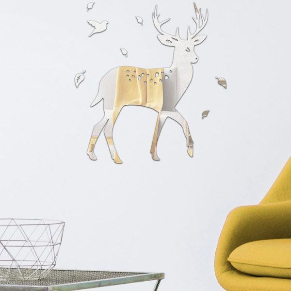 8pcs / Set Acrylic Deer Mirror Wall Stickers Home Background Decoration (Silver) - Image 3