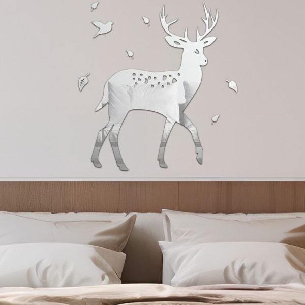 8pcs / Set Acrylic Deer Mirror Wall Stickers Home Background Decoration (Silver) - Image 4