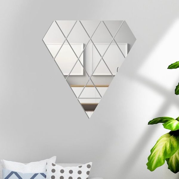 14pcs / Set Acrylic Diamond Mirror Stereo Wall Stickers Home Background Wall Decoration (Silver)