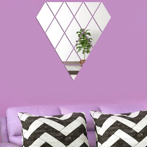 14pcs / Set Acrylic Diamond Mirror Stereo Wall Stickers Home Background Wall Decoration (Silver) - Image 3