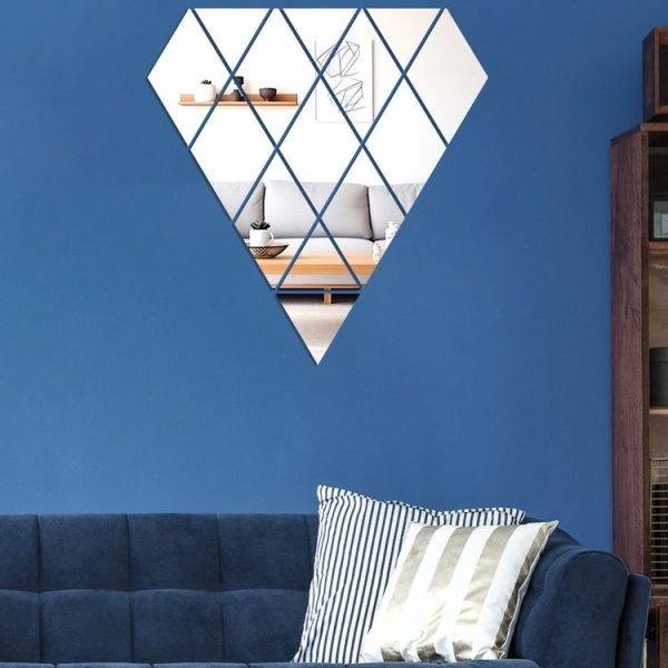 14pcs / Set Acrylic Diamond Mirror Stereo Wall Stickers Home Background Wall Decoration (Silver) - Image 4