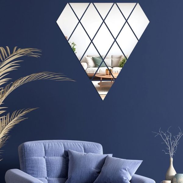14pcs / Set Acrylic Diamond Mirror Stereo Wall Stickers Home Background Wall Decoration (Silver) - Image 5