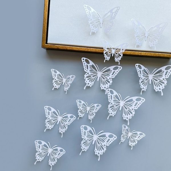 12pcs / Set 3D Simulation Skeleton Butterfly Stickers Home Background Wall Decoration Art Wall Stickers, Type: A Type White