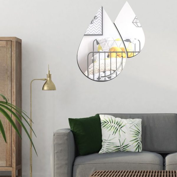 2pcs / Set Acrylic Water Drops Mirror Stereo Wall Stickers Living Room Bedroom Decorative Stickers Soft Mirror (Silver) - Image 4