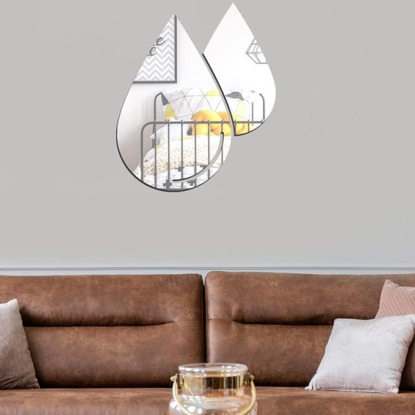 2pcs / Set Acrylic Water Drops Mirror Stereo Wall Stickers Living Room Bedroom Decorative Stickers Soft Mirror (Silver) - Image 5