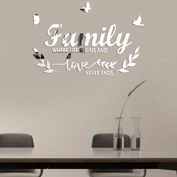 Acrylic Familylove Stereoscopic Mirror Wall Stickers Home Self-Adhesive Decorative Soft Mirror (Silver) - Image 3
