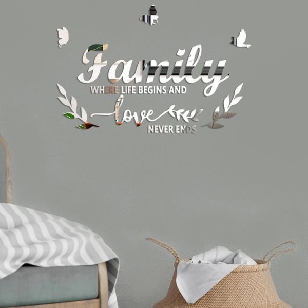Acrylic Familylove Stereoscopic Mirror Wall Stickers Home Self-Adhesive Decorative Soft Mirror (Silver) - Image 4
